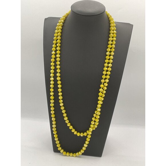 Yellow Faceted Bead Necklace 28" Drop Long Layered Strand - Picture 1 of 4